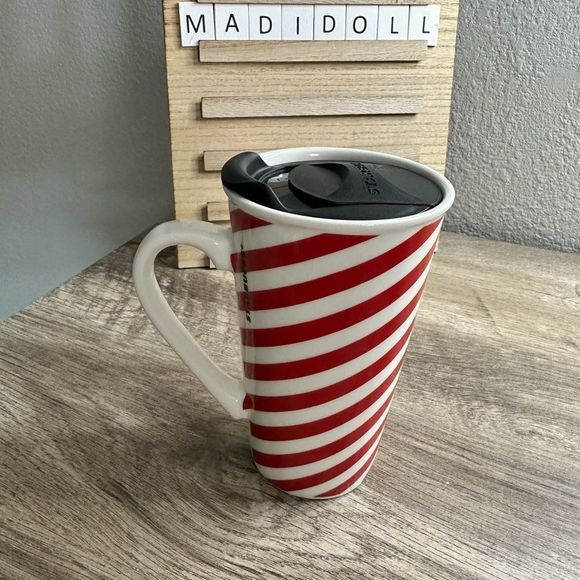Starbucks Candy Cane Red White Handled Ceramic Coffee Mug - Picture 2 of 7